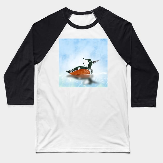Hooded Merganser duck on water with reflection. Baseball T-Shirt by DragonpupLees